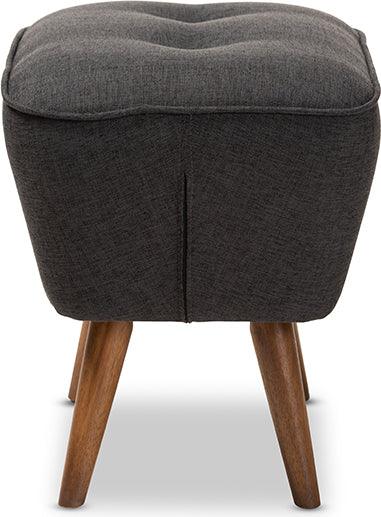 Wholesale Interiors Ottomans & Stools - Petronelle Mid-Century Modern Dark Grey Fabric Walnut Brown Wood Ottoman