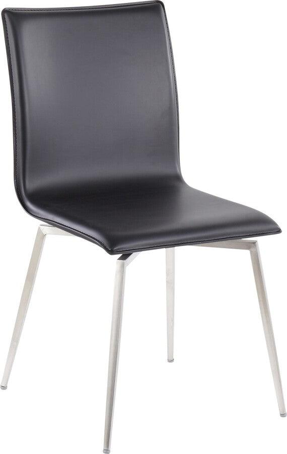 Lumisource Dining Chairs - Mason Contemporary Upholstered Chair in Brushed Stainless Steel and Black Faux Leather - Set of 2