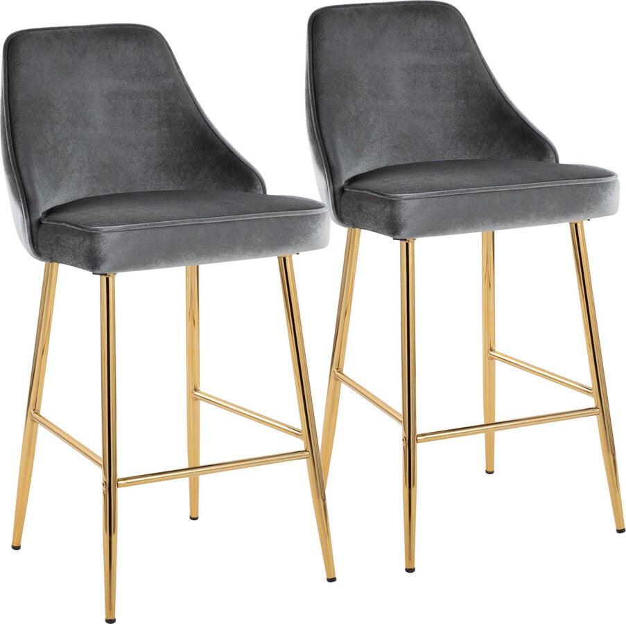 Lumisource Barstools - Marcel 25" /Glam Fixed-Height Counter Stool In Gold Metal & Blue Velvet (Set of 2)