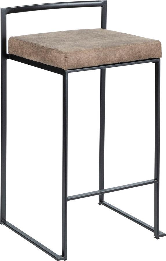 Lumisource Barstools - Fuji Contemporary Stackable Counter Stool in Black with Brown Cowboy Fabric Cushion - Set of 2