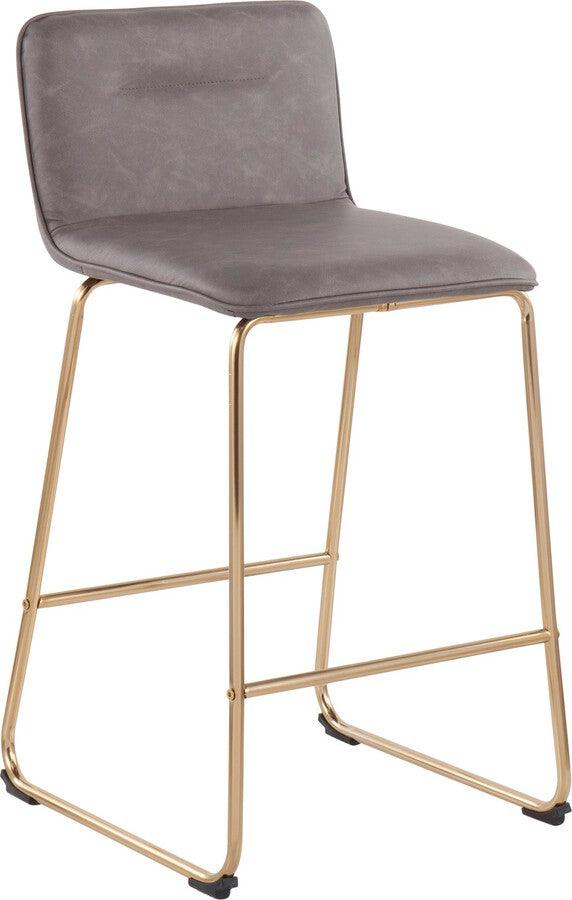 Lumisource Barstools - Casper Fixed-Height Contemporary Counter Stool in Gold Metal and Grey Faux Leather - Set of 2