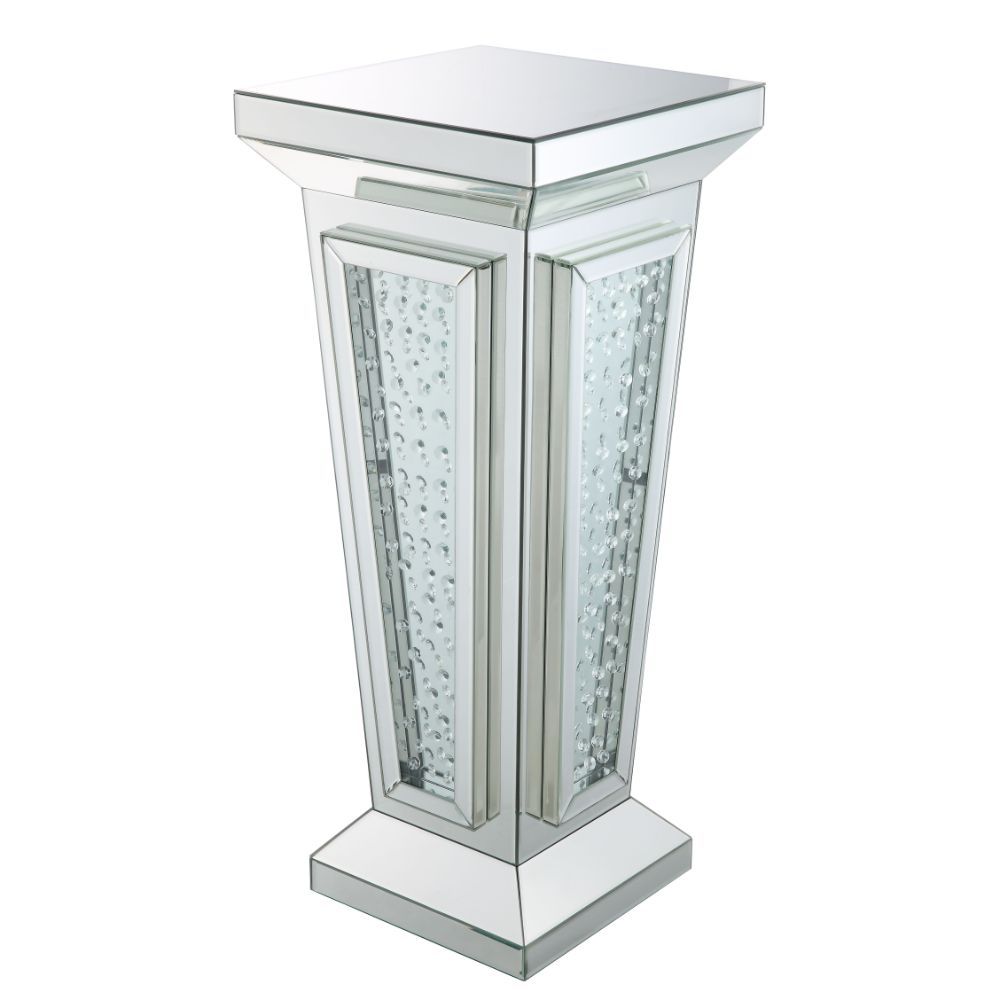 ACME Side & End Tables - ACME Nysa Pedestal Stand, Mirrored & Faux Crystals