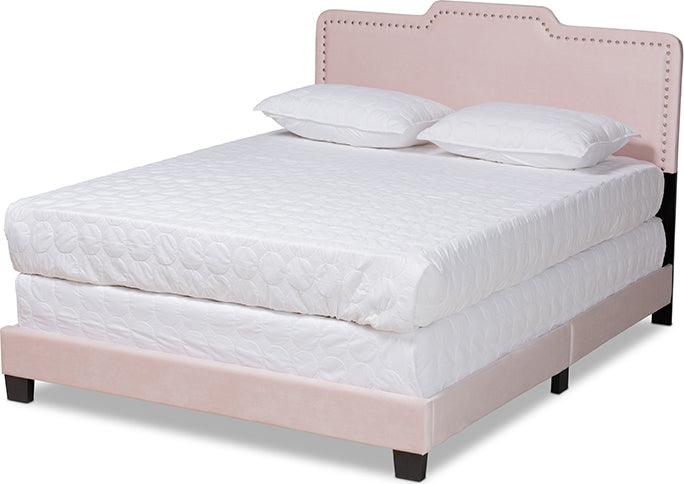 Wholesale Interiors Beds - Benjen Glam Light Pink Velvet Fabric Upholstered Full Size Panel Bed