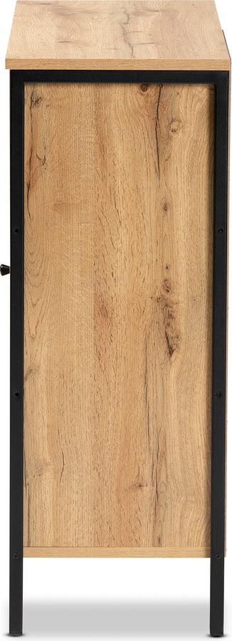 Wholesale Interiors Shoe Storage - Vander Oak Brown Finished Wood & Black Finished Metal 1-Door Shoe Storage Cabinet