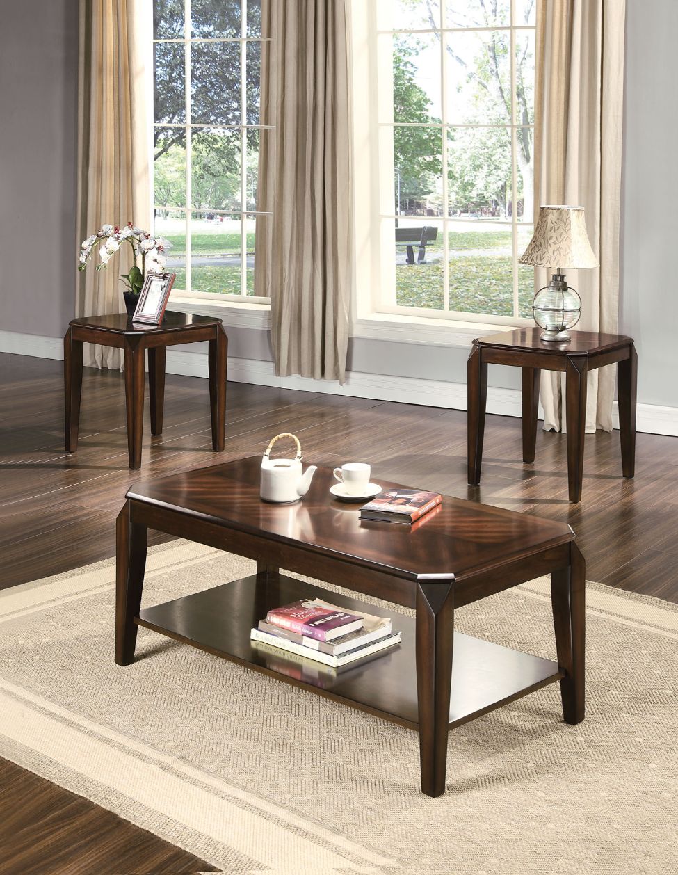 ACME Coffee Tables - ACME Docila 3Pc Pack Coffee/End Table Set, Walnut