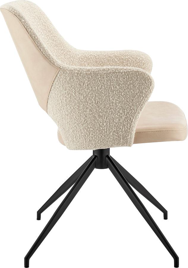 Euro Style Dining Chairs - Darcie Armchair in Ivory Leatherette and Fabric with Black Base