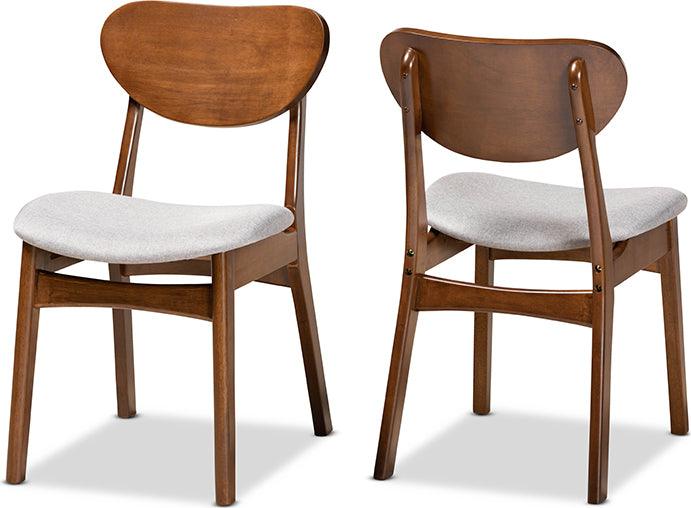 Wholesale Interiors Dining Chairs - Katya Mid-Century Modern Grey Fabric and Brown Finished Wood 2-Piece Dining Chair Set