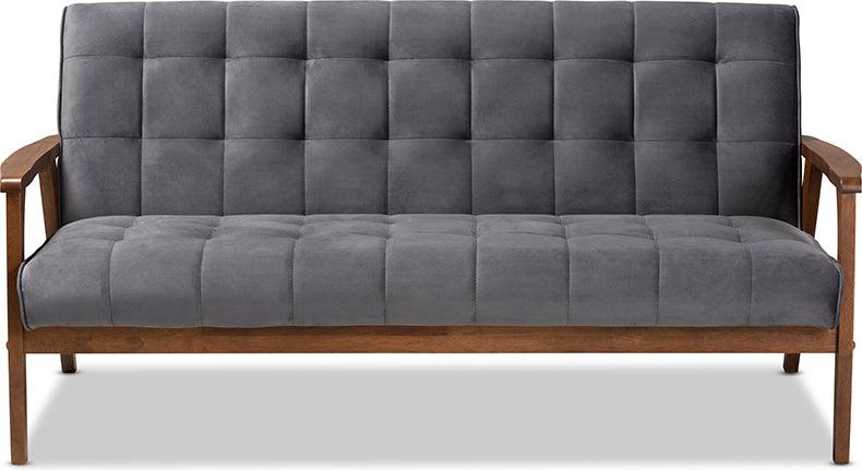 Wholesale Interiors Sofas & Couches - Asta Mid-Century Modern Grey Velvet Fabric Upholstered Walnut Finished Wood Sofa