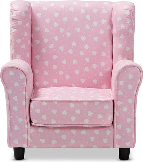 Wholesale Interiors Accent Chairs - Selina Modern and Contemporary Pink and White Heart Patterned Fabric Upholstered Kids