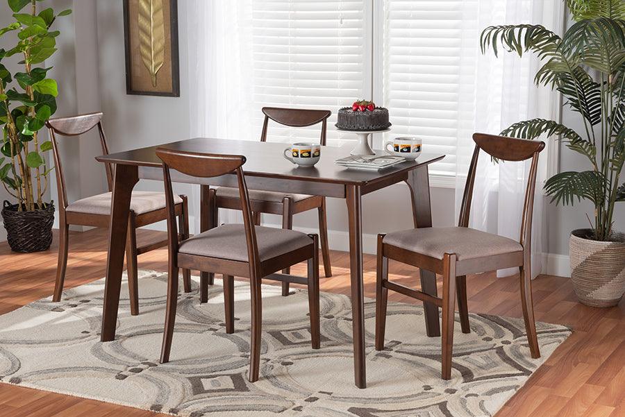 Wholesale Interiors Dining Sets - Delphina Mid-Century Modern Grey Fabric And Dark Brown Finished Wood 5-Piece Dining Set