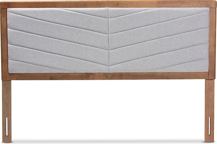 Wholesale Interiors Headboards - Iden Light Grey Fabric Upholstered and Walnut Brown Finished Wood Queen Size Headboard