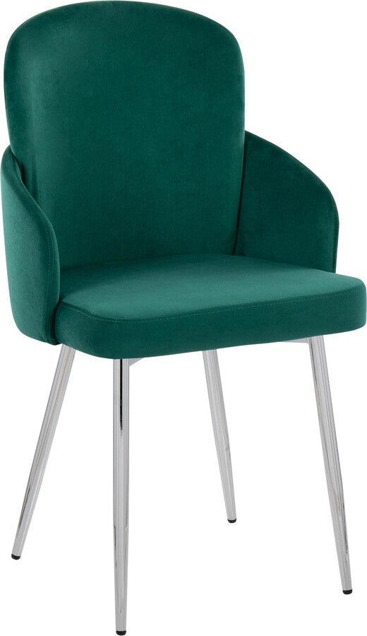 Lumisource Dining Chairs - Dahlia Contemporary Dining Chair In Chrome Metal & Green Velvet With Gold Accent (Set of 2)
