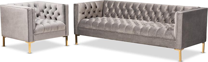 Wholesale Interiors Living Room Sets - Zanetta Gray Velvet Gold Finished 2-Piece Sofa & Lounge Chair Set