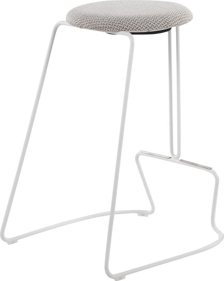 Lumisource Barstools - Finn Contemporary Counter Stool in White Steel and Light Grey Fabric - Set of 2