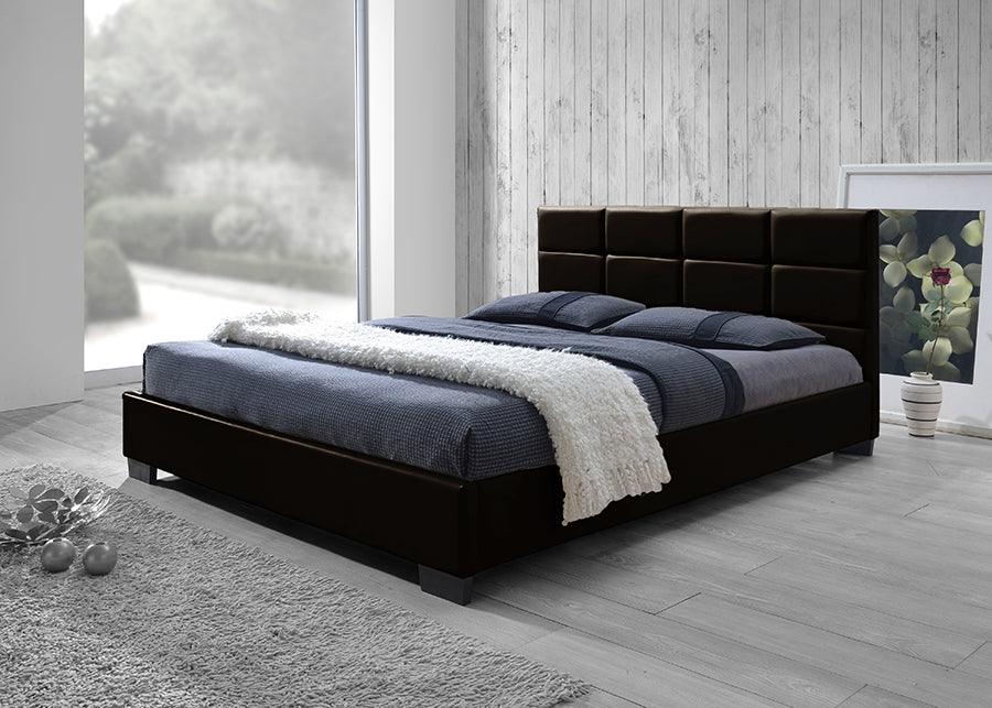 Wholesale Interiors Beds - Vivaldi Dark Brown Faux Leather Padded Platform Base Queen Size Bed Frame