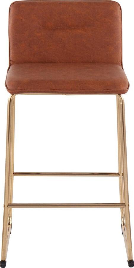 Lumisource Barstools - Casper Fixed-Height Contemporary Counter Stool in Gold Metal and Camel Faux Leather - Set of 2