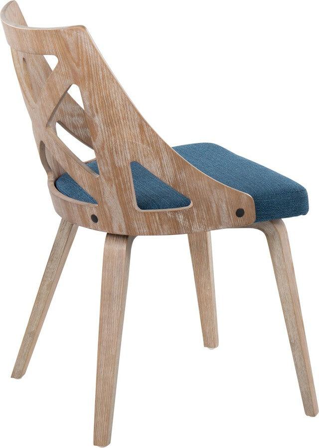 Lumisource Accent Chairs - Charlotte Farmhouse Chair In White Washed Wood & Blue Fabric (Set of 2)
