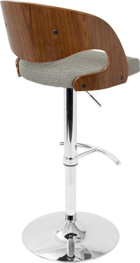 Lumisource Barstools - Pino Adjustable Barstool With Swivel In Chrome, Walnut Wood & Grey Fabric (Set of 2)