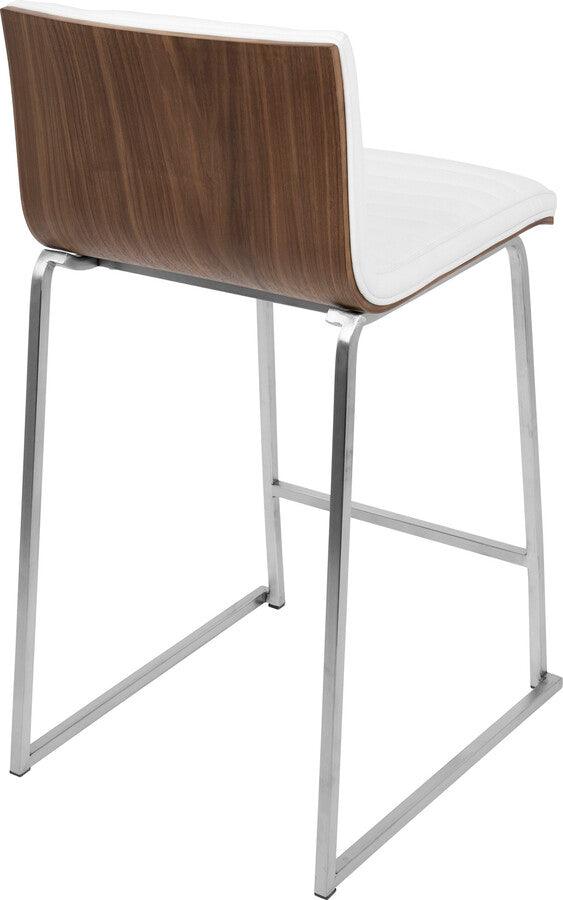 Lumisource Barstools - Mara 26" Contemporary Counter Stool in Brushed Stainless Steel, Walnut Wood, and White Faux Leather