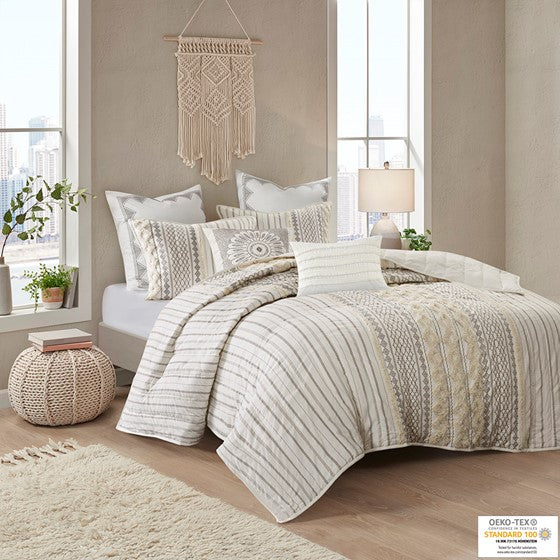 Olliix.com Coverlet - Cotton 3 Piece Coverlet Set Ivory Cal King