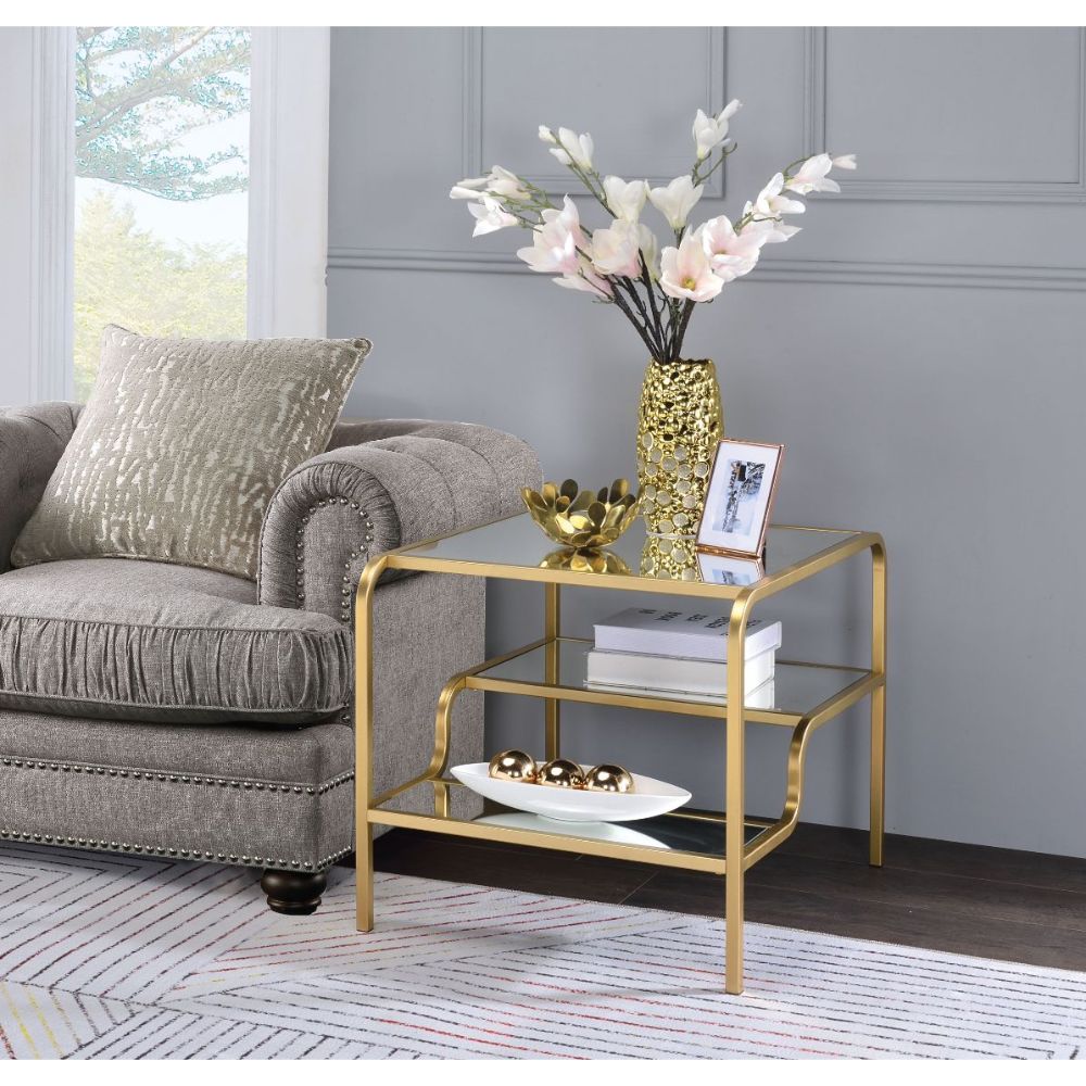ACME Side & End Tables - ACME Astrid End Table, Gold & Mirror