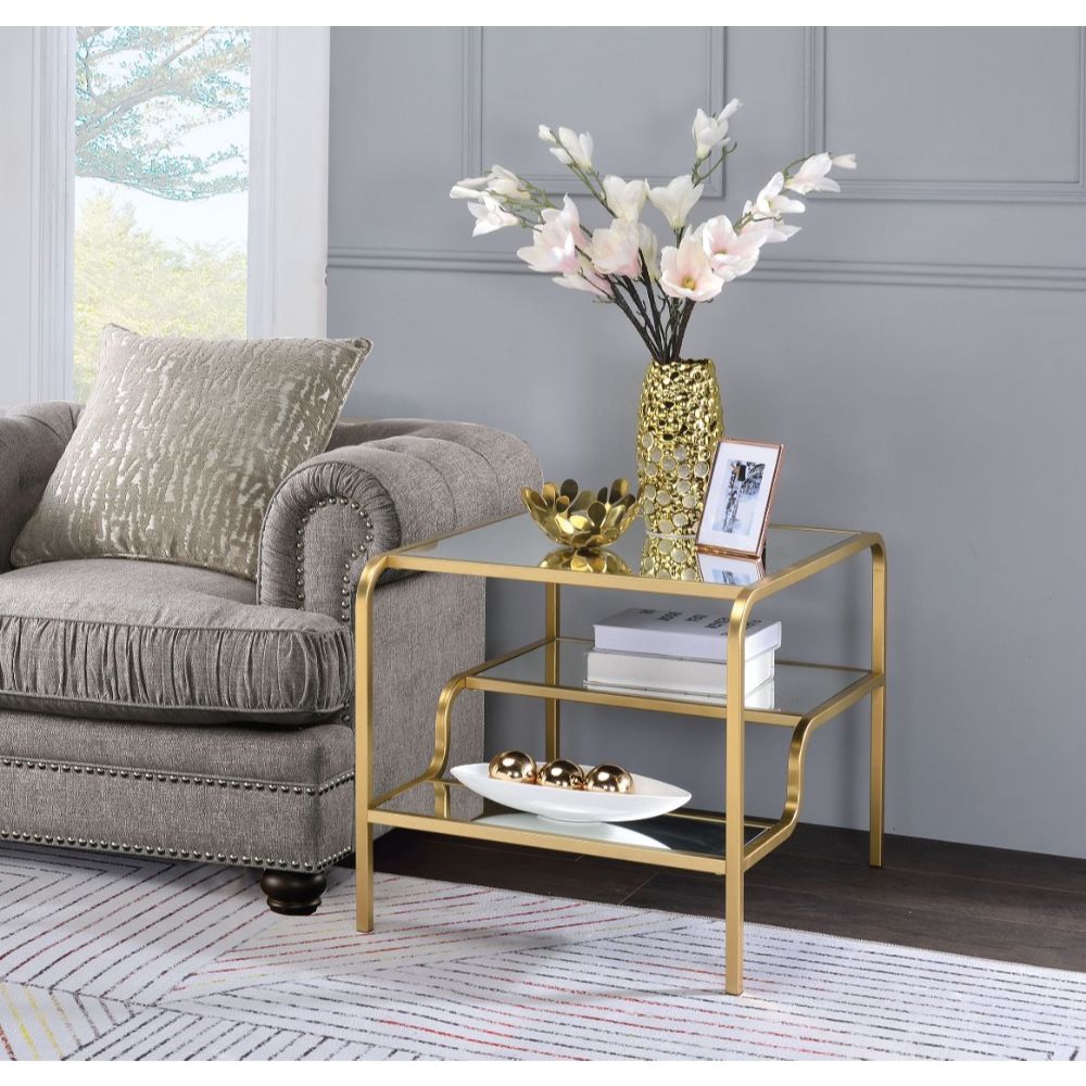 ACME Furniture TV & Media Units - Astrid End Table, Gold & Mirror