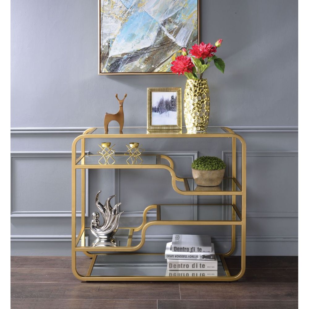 ACME Side & End Tables - ACME Astrid Sofa Table, Gold & Mirror