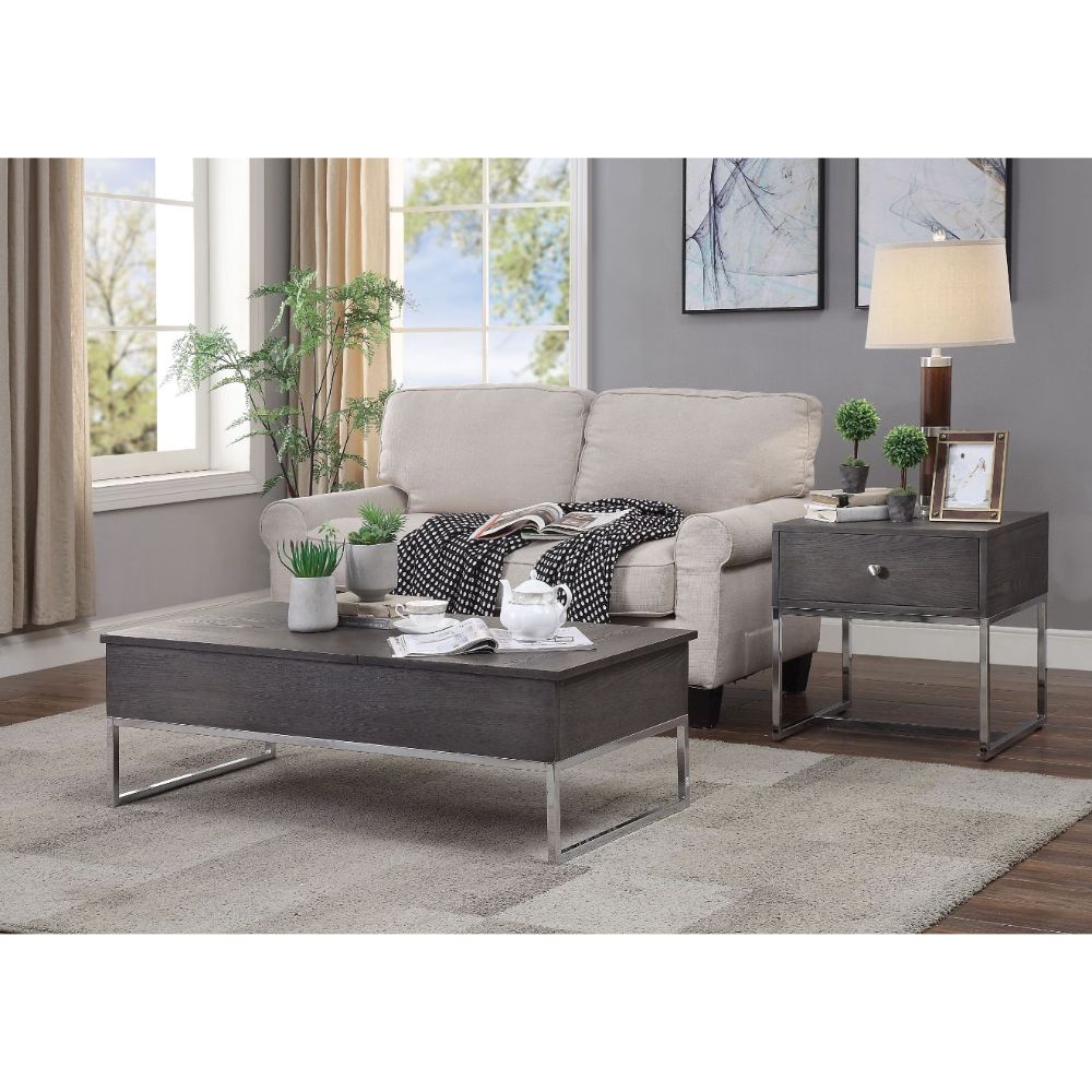 ACME Coffee Tables - ACME Iban - Coffee Table w/Lift Top, Gray Oak & Chrome