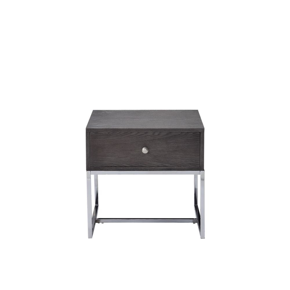 ACME Side & End Tables - ACME Iban - End Table, Gray Oak & Chrome