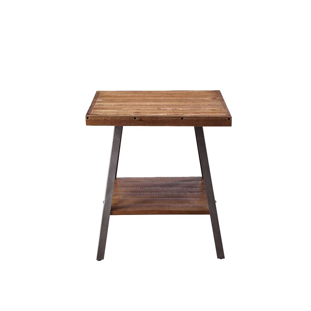 ACME Side & End Tables - ACME Ikram 2Pc Pk End Table, Weathered Oak & Sandy Black