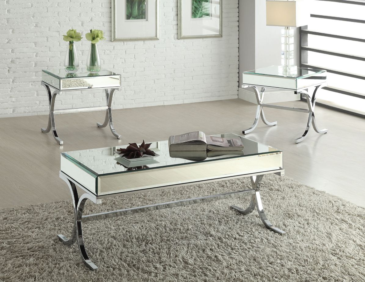 ACME Coffee Tables - ACME Yuri Coffee Table, Mirrored Top & Chrome