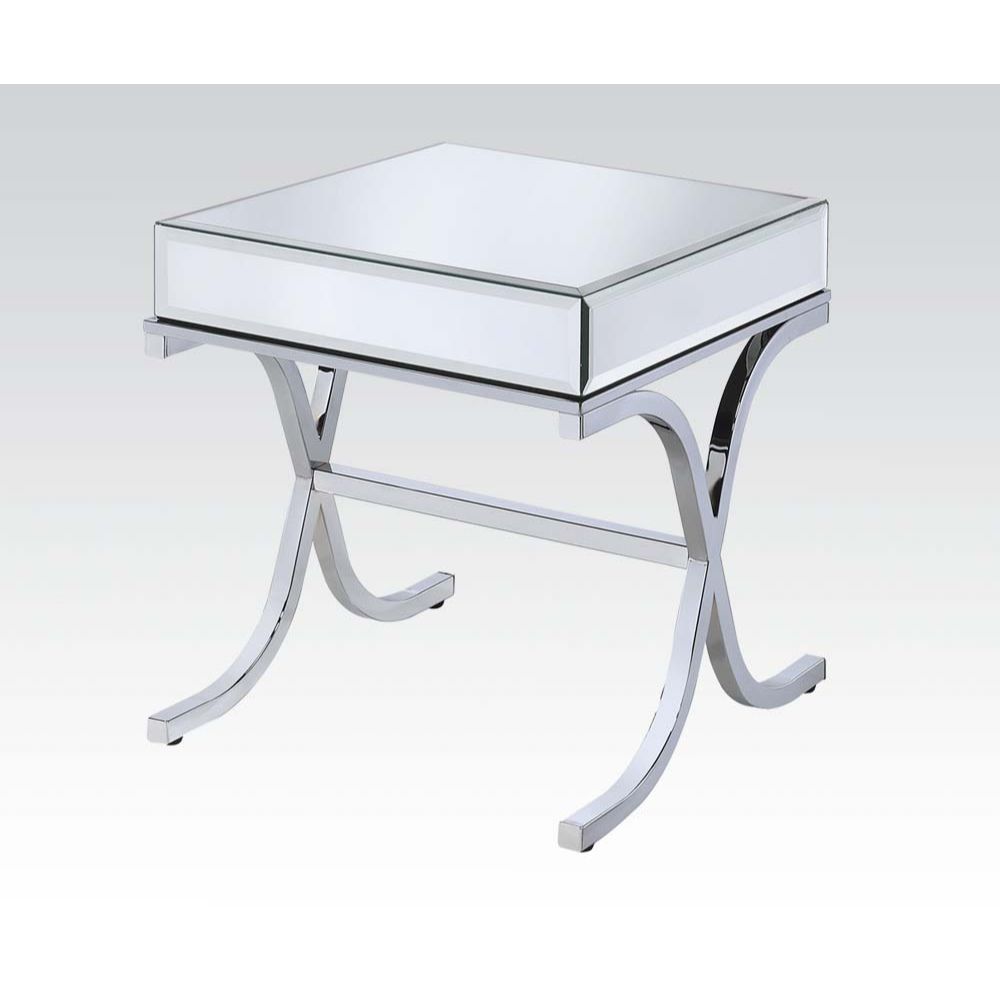ACME Furniture Coffee Tables - Yuri End Table, Mirrored Top & Chrome