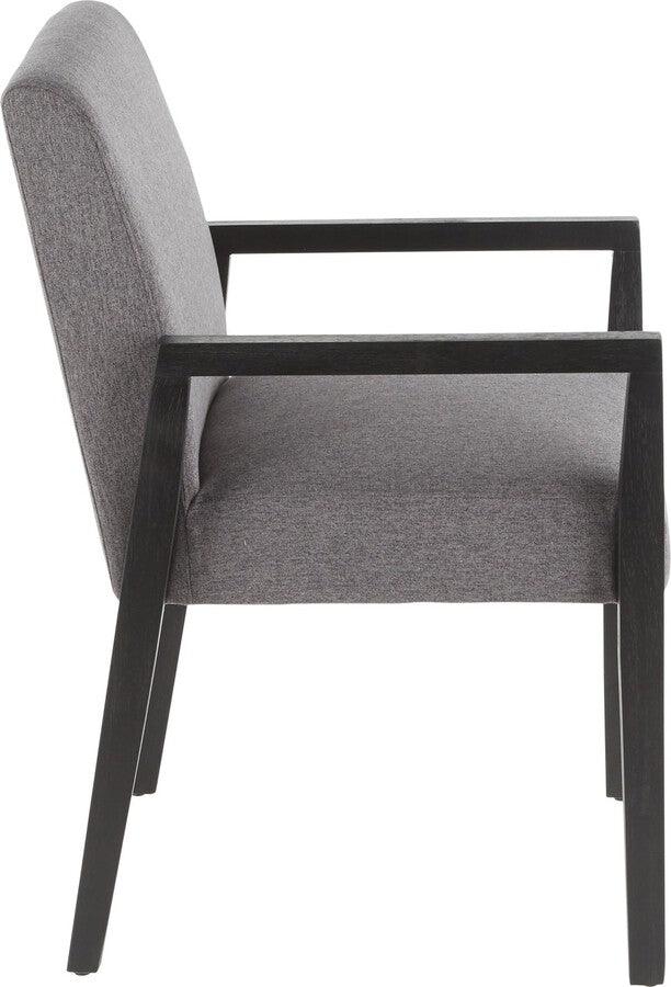 Lumisource Dining Chairs - Carmen Contemporary Arm Chair in Black Wood and Grey Fabric - Set of 2