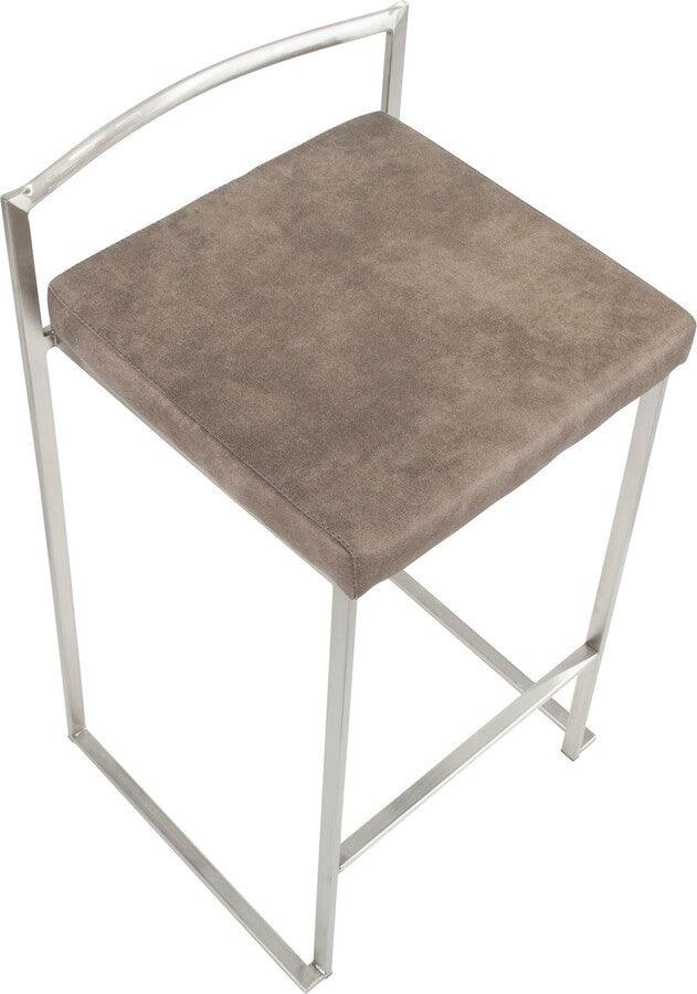 Lumisource Barstools - Fuji Stackable Counter Stool Stone Cowboy Fabric Cushion - Set of 2