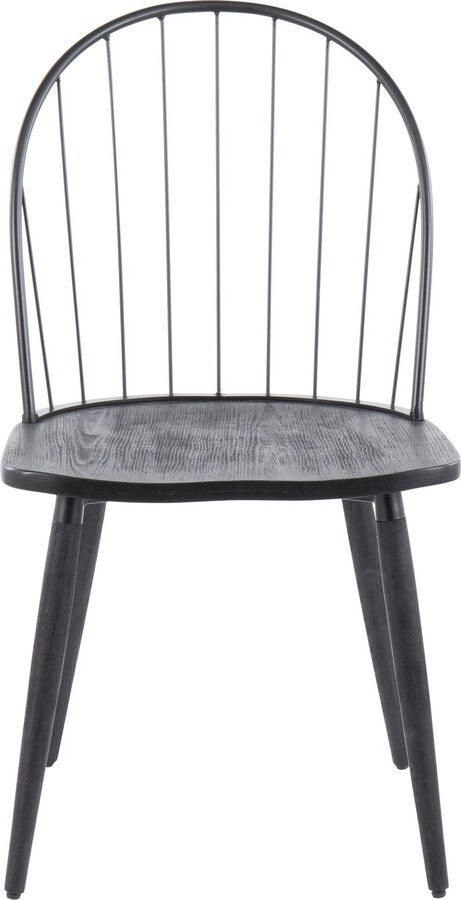 Lumisource Dining Chairs - Riley Industrial High Back Armless Chair in Black Metal and Black Wood - Set of 2