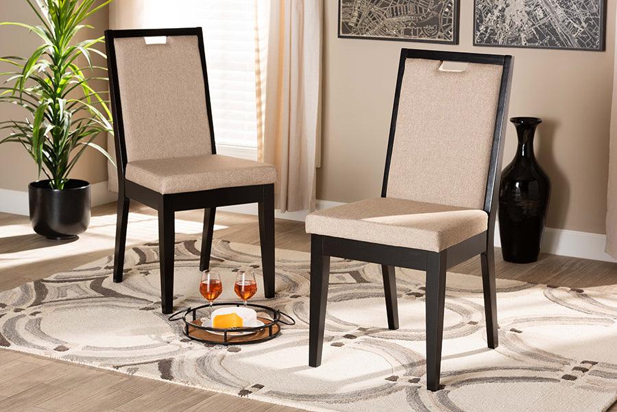 Wholesale Interiors Dining Chairs - Octavia Sand Fabric Upholstered and Dark Brown Finished Wood 2-Piece Dining Chair Set