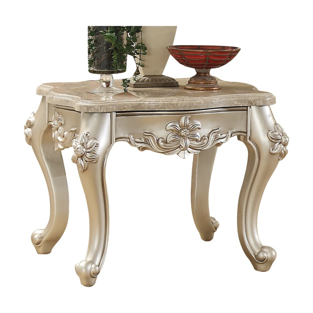 ACME Side & End Tables - ACME Bently End Table, Marble & Champagne