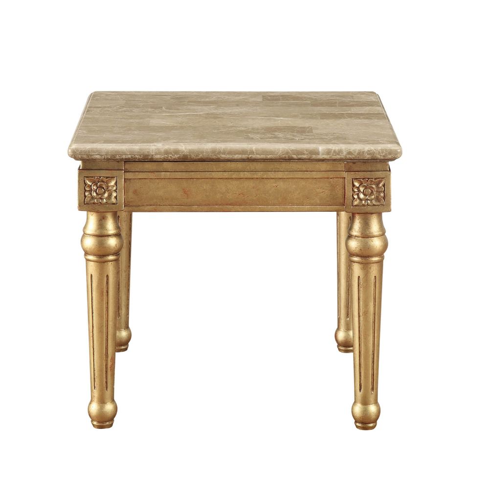 ACME Furniture Coffee Tables - Daesha End Table, Marble & Antique Gold (81717)