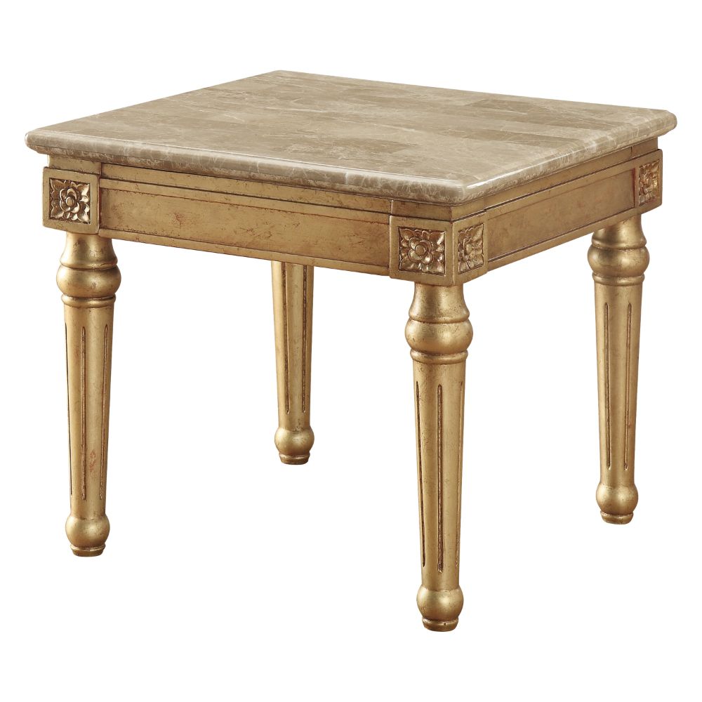 ACME Furniture Coffee Tables - Daesha End Table, Marble & Antique Gold (81717)
