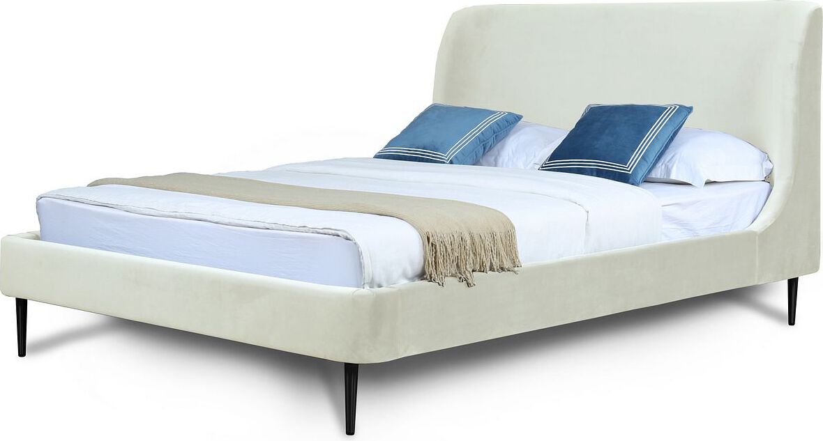 Manhattan Comfort Beds - Heather Queen Bed in Velvet Cream and Black Legs