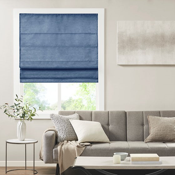 Olliix.com Curtains - Printed Faux Silk Room Darkening Cordless Roman Shade Blue
