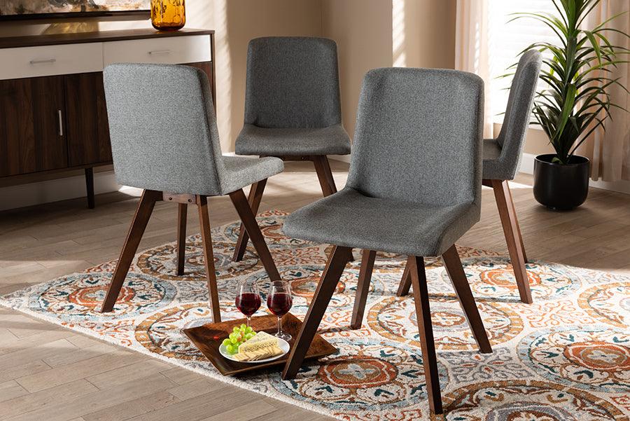 Wholesale Interiors Dining Chairs - Pernille Grey Fabric Upholstered Walnut Finished 4-Piece Wood Dining Chair Set Set