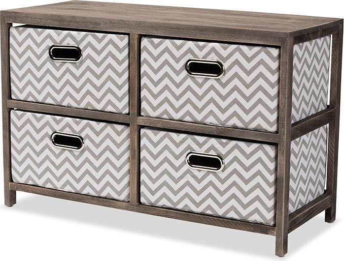 Wholesale Interiors Bedroom Organization - Jorah Modern Grey and White Fabric Greywashed Wood 4-Basket Storage Unit
