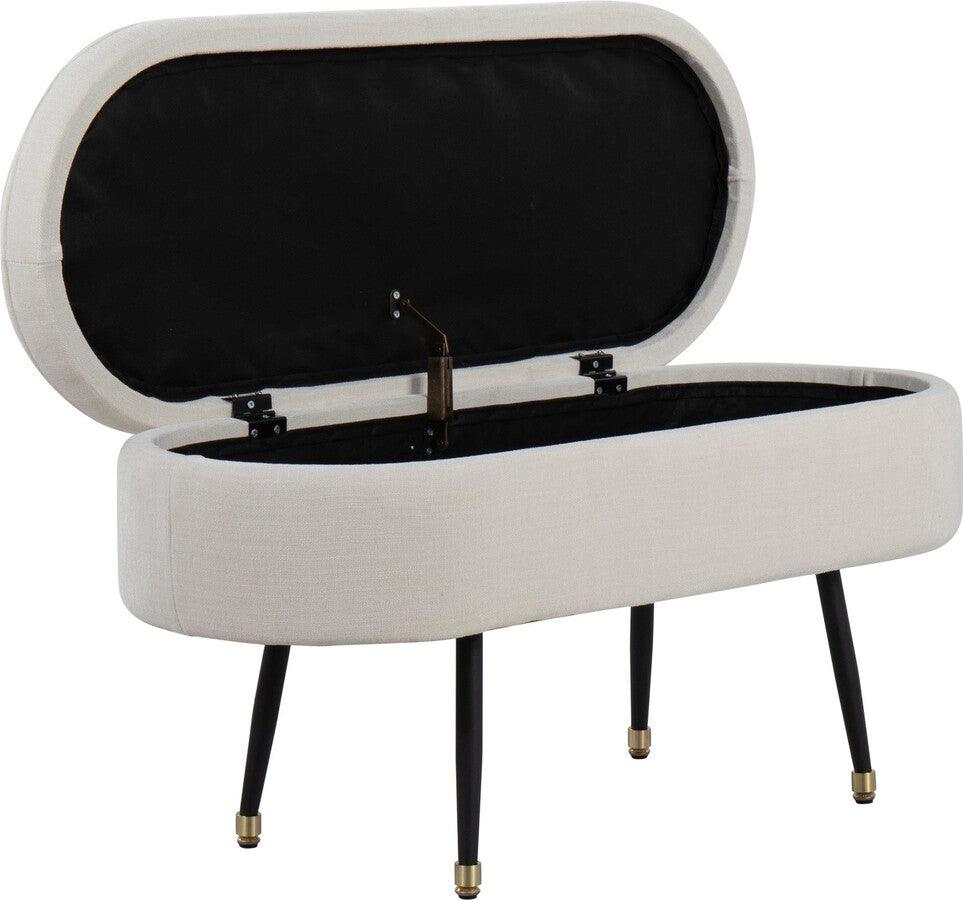 Lumisource Benches - Harvey Contemporary Storage Bench In Black Metal & Cream Fabric With Gold Metal Accent