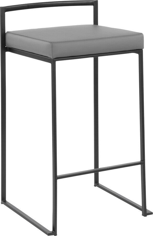 Lumisource Barstools - Fuji Contemporary Stackable Counter Stool in Black with Grey Faux Leather Cushion - Set of 2