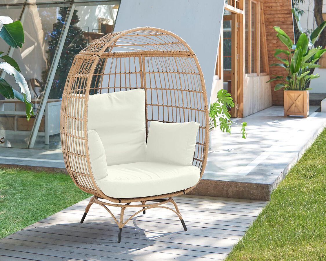 Manhattan Comfort Outdoor Chairs - Spezia Patio Freestanding Egg Chair with Cream Cushions