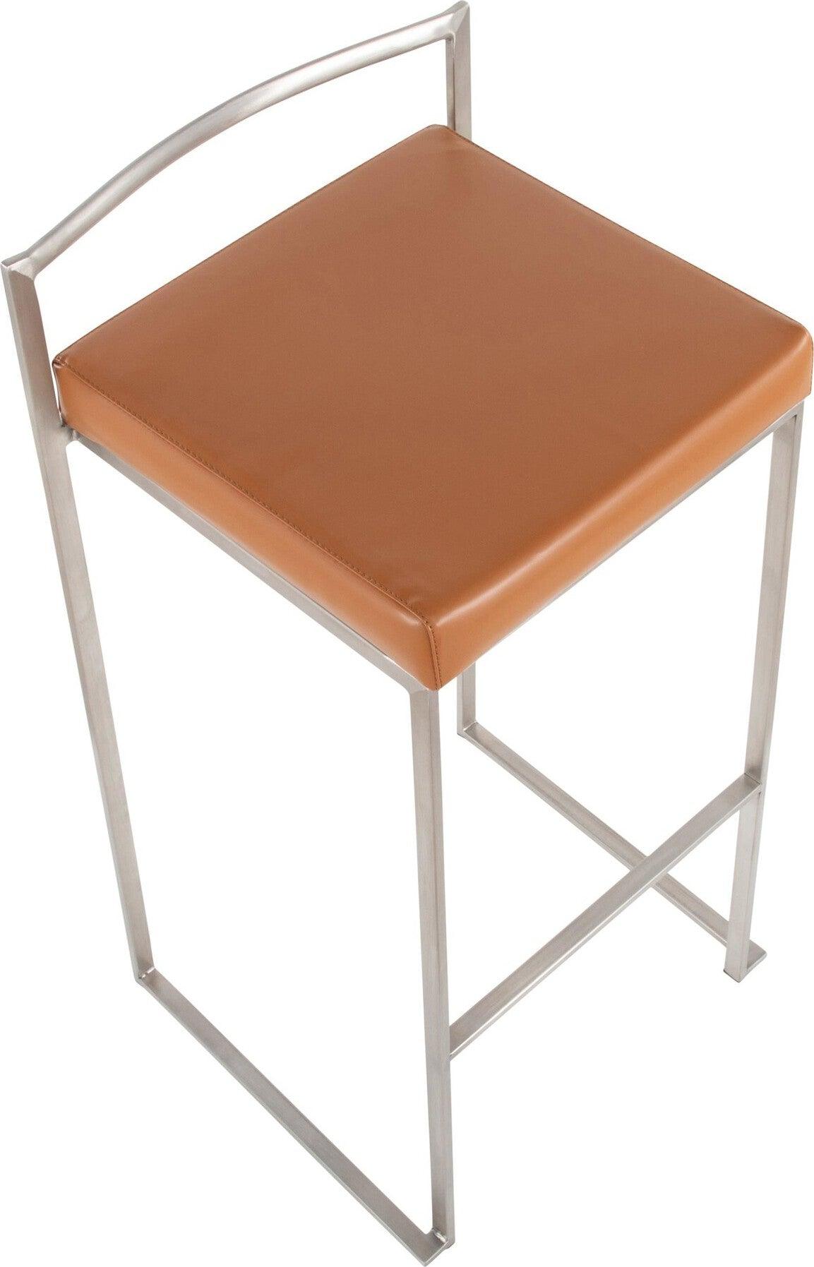 Lumisource Barstools - Fuji Stacker Barstool (Set of 2) Stainless Steel & Camel PU