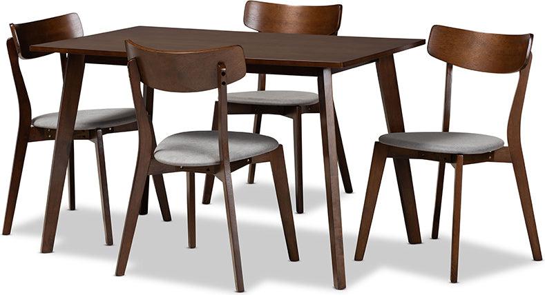 Wholesale Interiors Dining Sets - Nori Light Grey Fabric Upholstered and Walnut Brown Finished Wood 5-Piece Dining Set