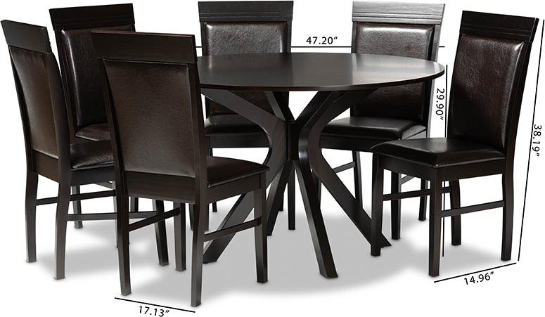 Wholesale Interiors Dining Sets - Jeane Dark Brown Faux Leather Upholstered and Dark Brown Finished Wood 7-Piece Dining Set
