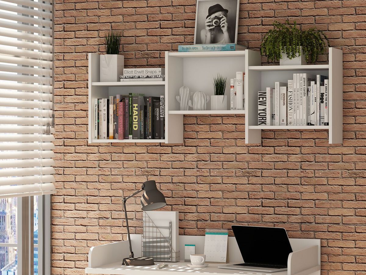 Manhattan Comfort Home Office Sets - Hampton 3- Piece Home Basic Furniture Office Set in White